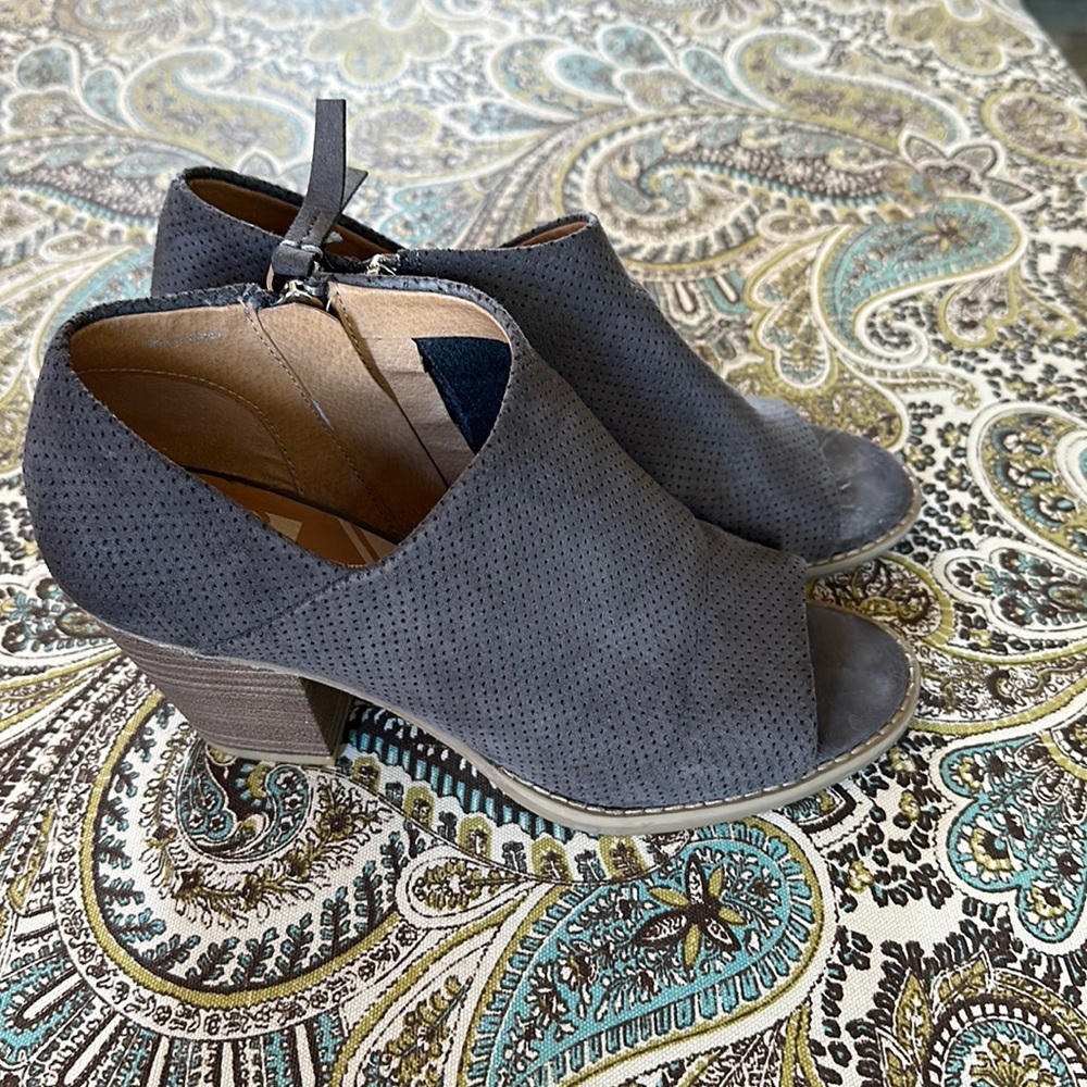 Suede open toe booties
